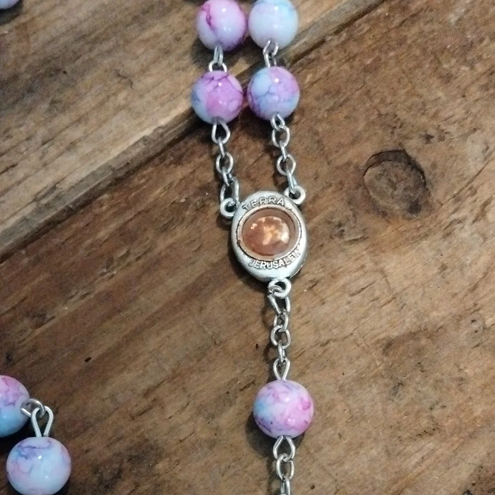 Pastel Glass Beaded Rosary Necklace - Picture 3 of 3
